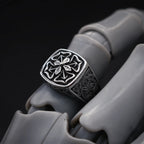 Retro "Floral Edge" Four-leaf Clover Adjustable Open Ring For Men Silver-plated Copper Gothic Punk Edgy Jewelry