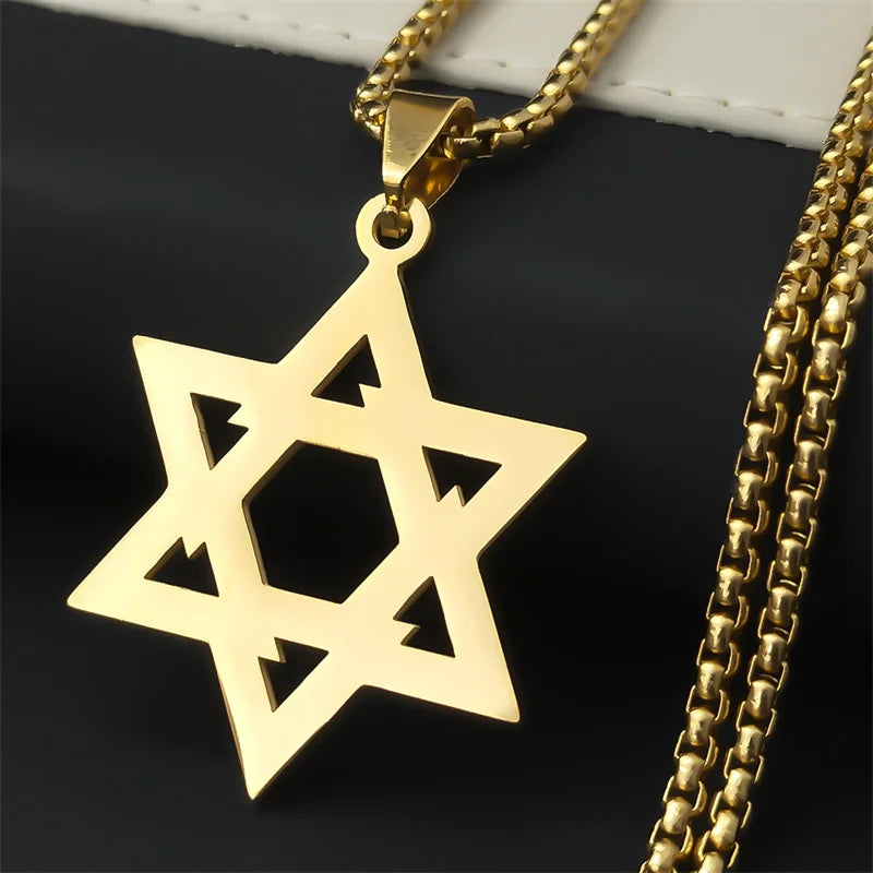 Magen David Star Long Necklace — Steel