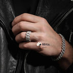 Hip Hop Cuban Link Ring Bling Iced Out 2 Row Full Moissanite Ring Hip Hop Engagement Band Ring 925 Sterling Silver for Women Men