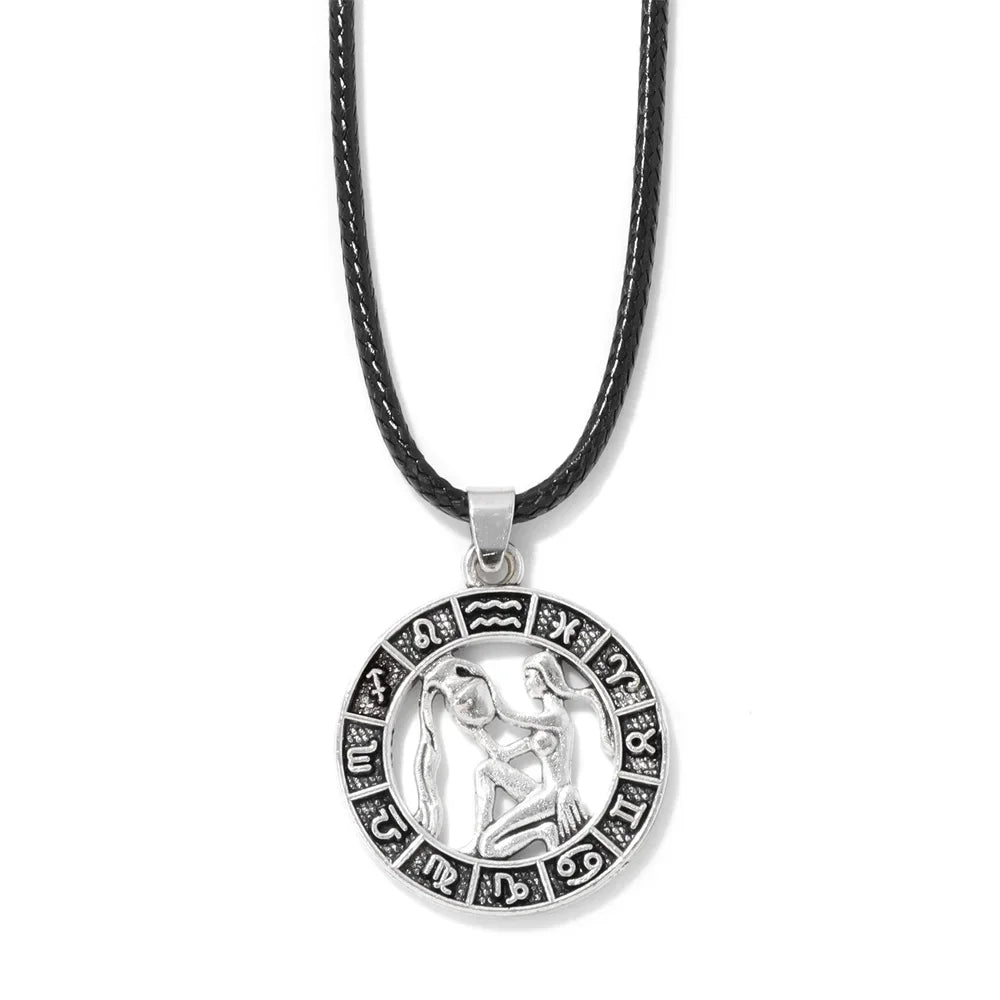 12 Horoscope Pendant Necklace For Women Men Silver Color Aries Leo 12 Constellations Zodiac Sign Necklaces Choker
