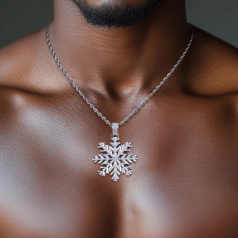 Iced Out Snowflake Pendant — 14K Gold