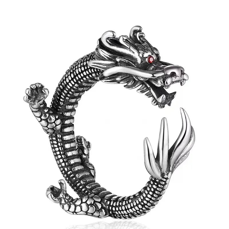 Buyee 925 Sterling Silver Unique Male Ring Finger for Women Men Fashion Chinese Dragon Animal Rock Punk Fine Jewelry