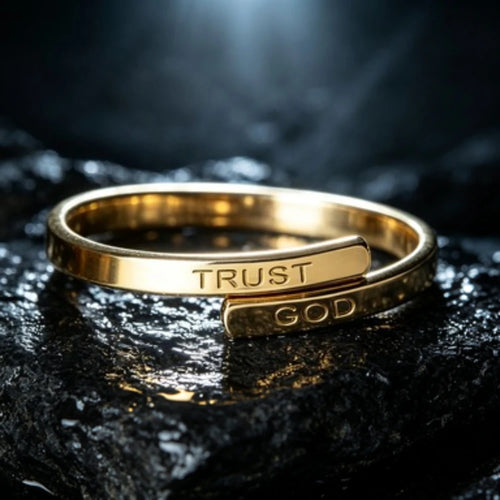 "TRUST GOD" Adjustable Two-Layer Elegant Vintage Stainless Steel Ring Women and Men Jewelry