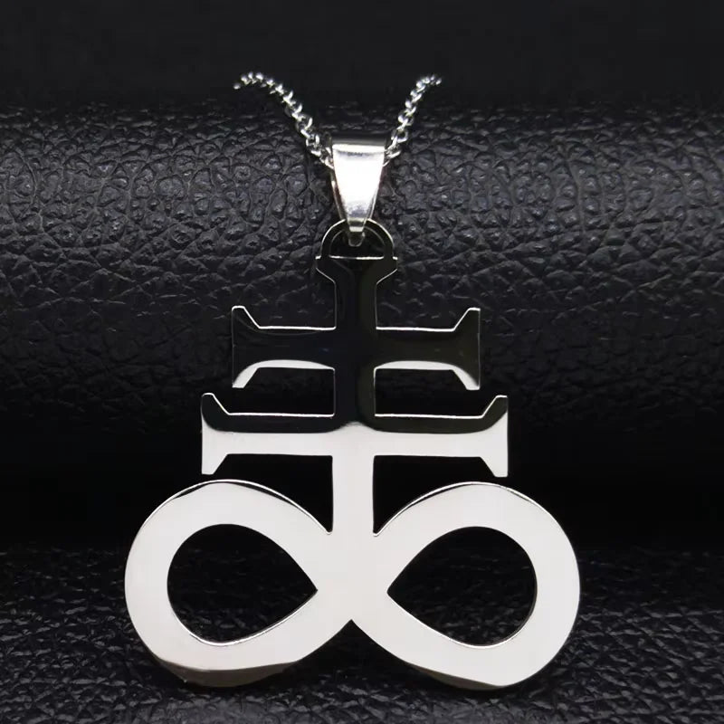 Cross Silver Pendant Satan Church Symbol Kolye