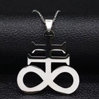 Cross Silver Pendant Satan Church Symbol Kolye