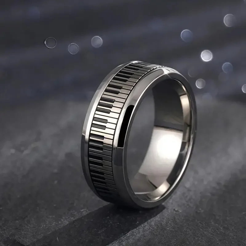 Music Enthusiasts, Musicians' Gifts, Exquisite Jewelry Fashionable Men's Stainless Steel Piano Rings, Fashionable Wedding Rings