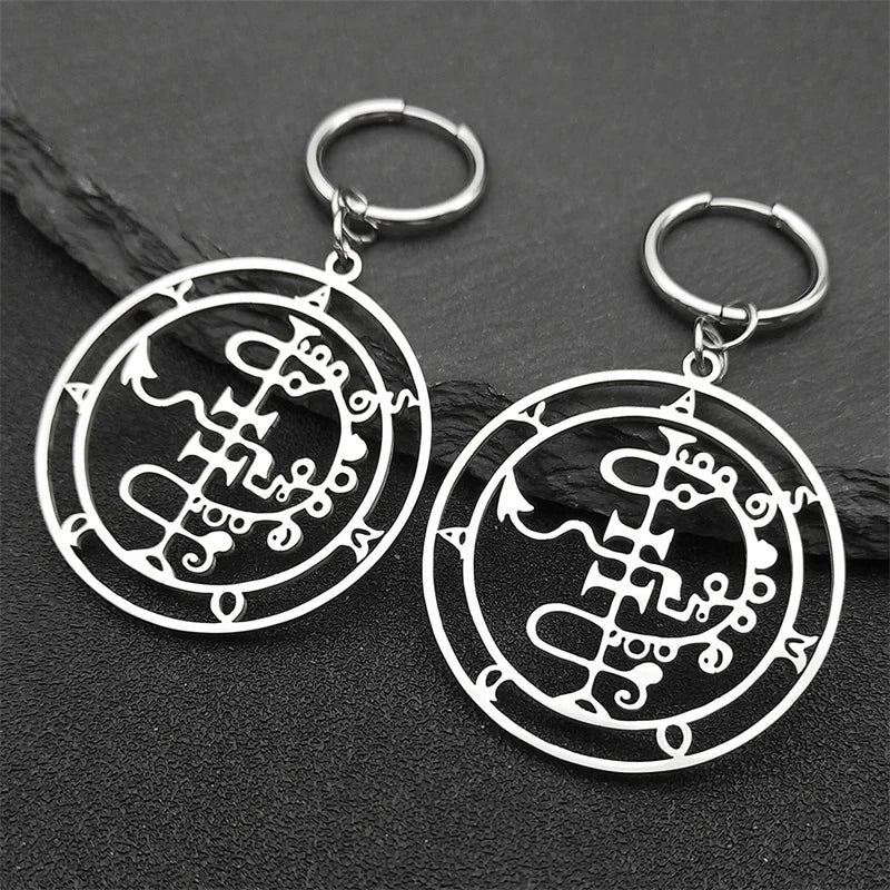 Baphomet Steel Earrings Sigeal Sigil Lucifer Satan