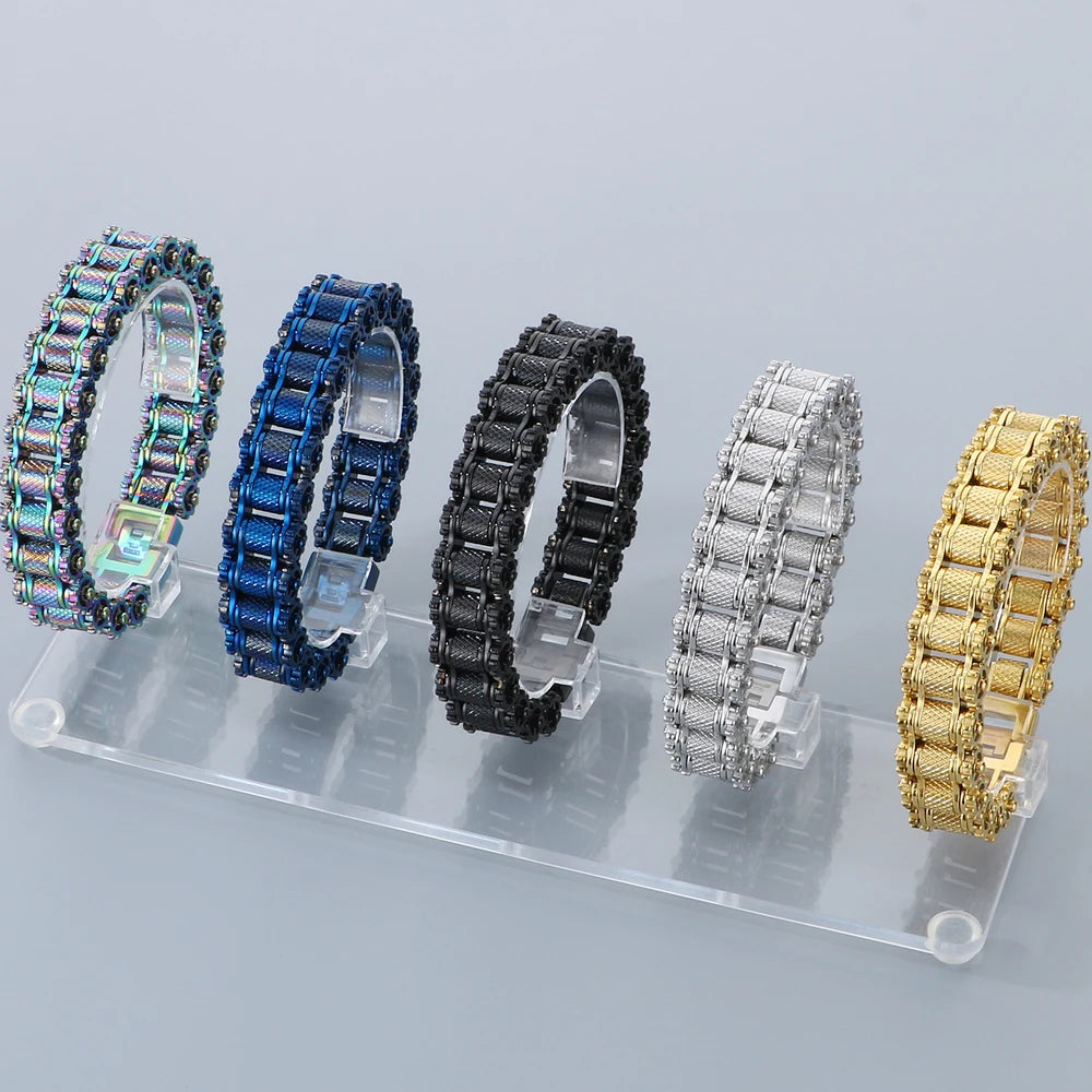 Casting Stainless Steel Man Bracelet 15MM Width Bike Motorcycle Chain Men's Bracelets & Bangles for Men 5 Color Bikers'