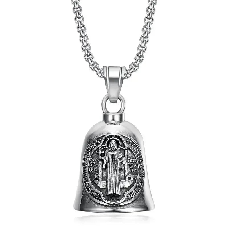 Pirate Skull Moto Bell Pendant Necklace — Gothic Motorcycle Rider