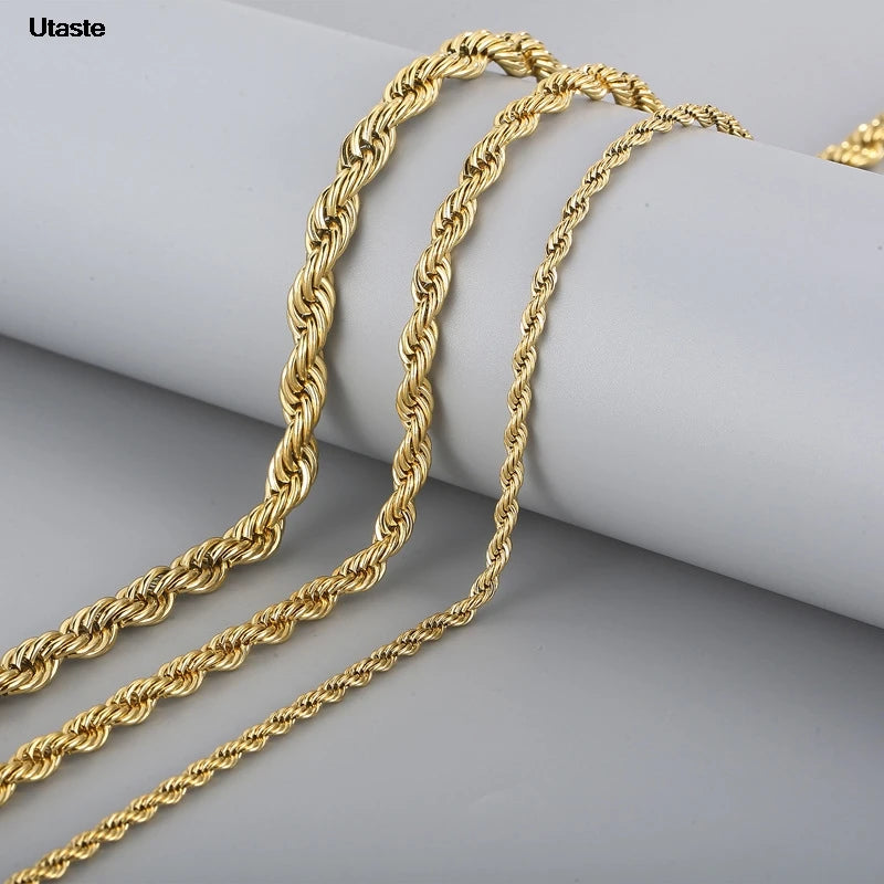 1 piece Gold Black silver Width 2mm/3mm/4mm Rope Chain Necklace/Bracelet For Men Women Man Fashion Chain Necklace