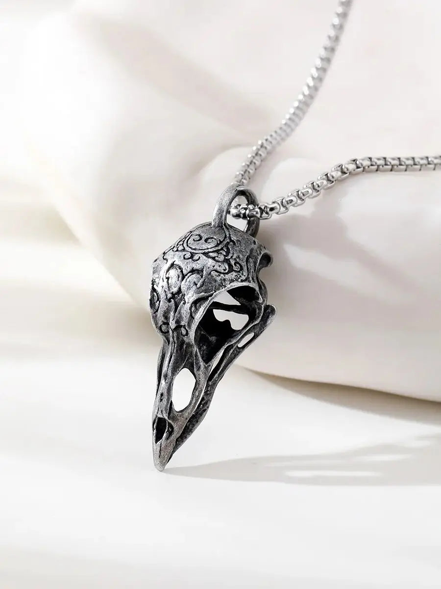 Gothic Crow Skull Pendant Necklace