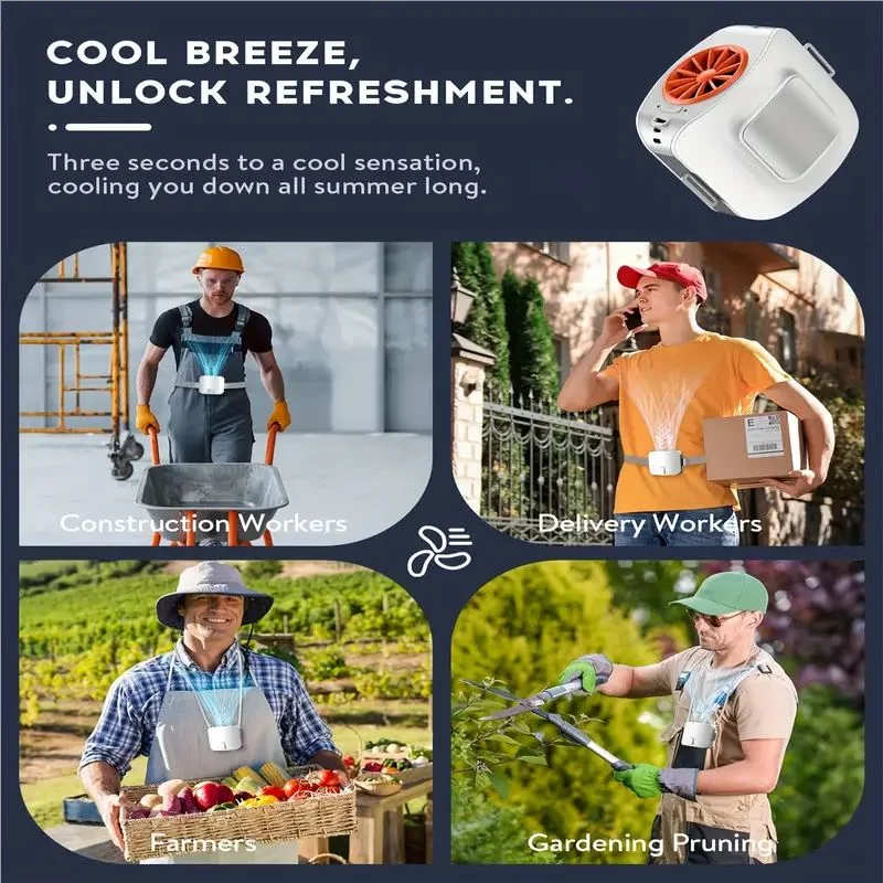 10000mAh Portable Waist Fan with 2 Detachable Straps & Semiconductor Cooling Plate - 13500RPM Hands-Free Wearable