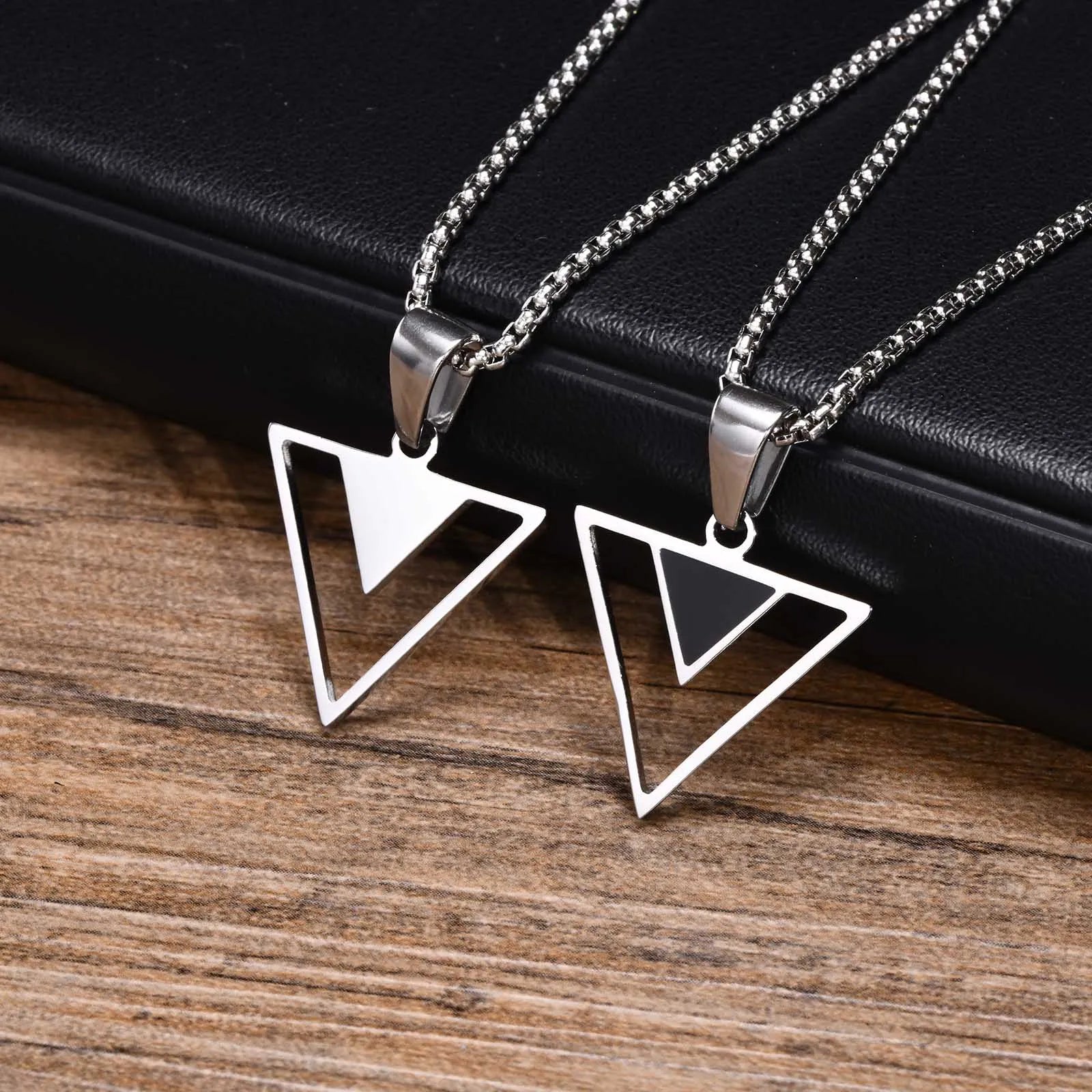 Triangle Geometric Pendant Necklace — Stainless Steel