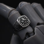 Retro "Floral Edge" Four-leaf Clover Adjustable Open Ring For Men Silver-plated Copper Gothic Punk Edgy Jewelry
