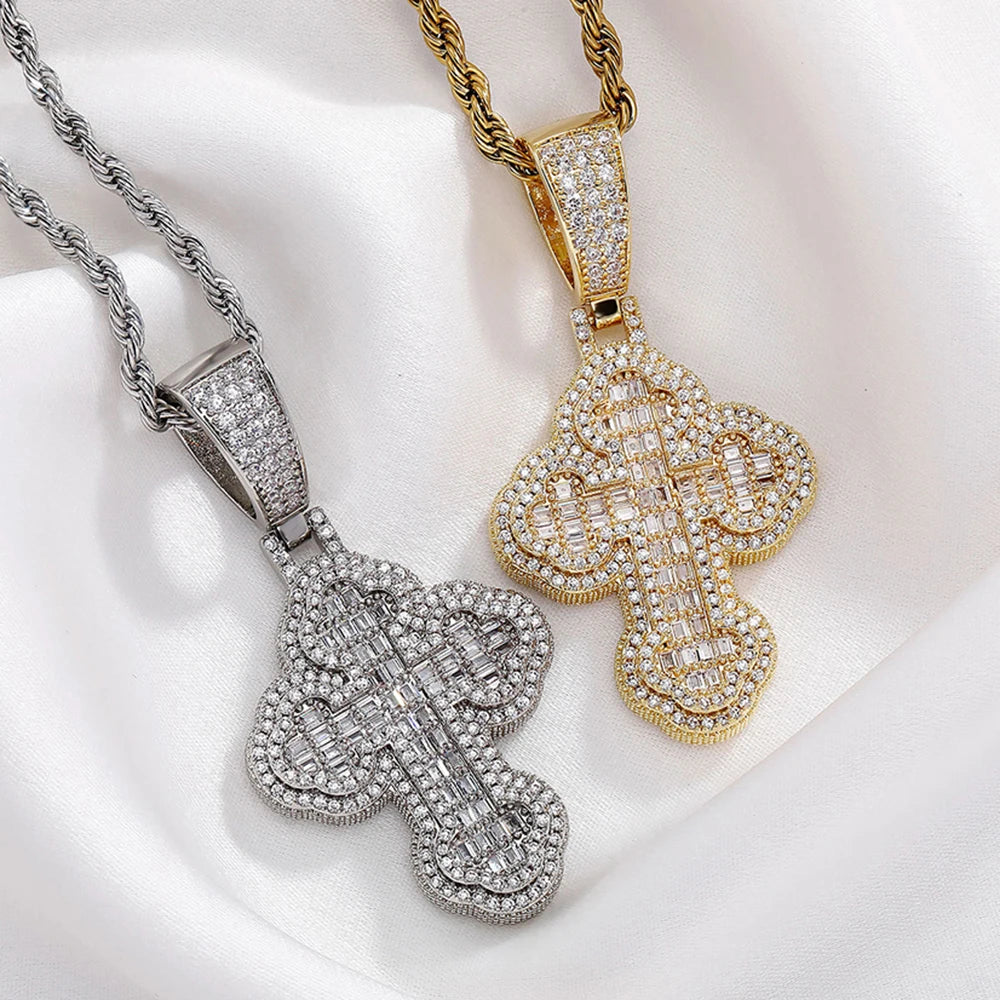 Gold Iced Out Cross Pendant Necklace CZ