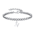 Vnox A-Z Initial Bracelets for Men Women, Never Fade Silver Color Stainless Steel Cuban Chain Bracelet with 26 Letter