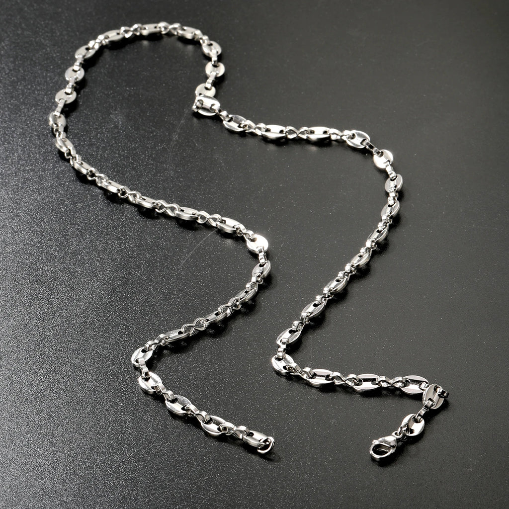 Fashion Stainless Steel Coffee Beans Link Chain Necklace Fashion Silver Color Goth Hip Hop Long Necklaces for Man Women Jewelry
