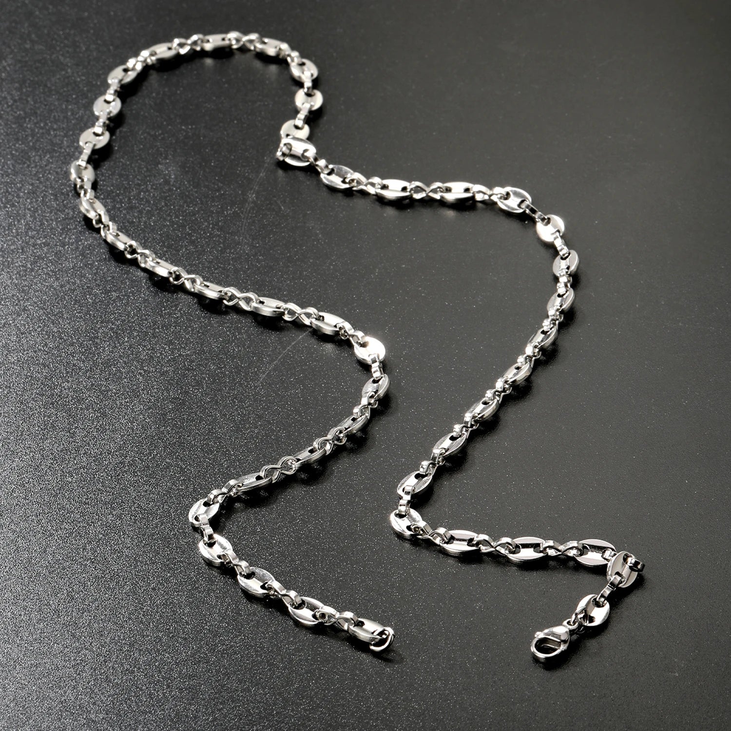 Fashion Stainless Steel Coffee Beans Link Chain Necklace Fashion Silver Color Goth Hip Hop Long Necklaces for Man Women Jewelry