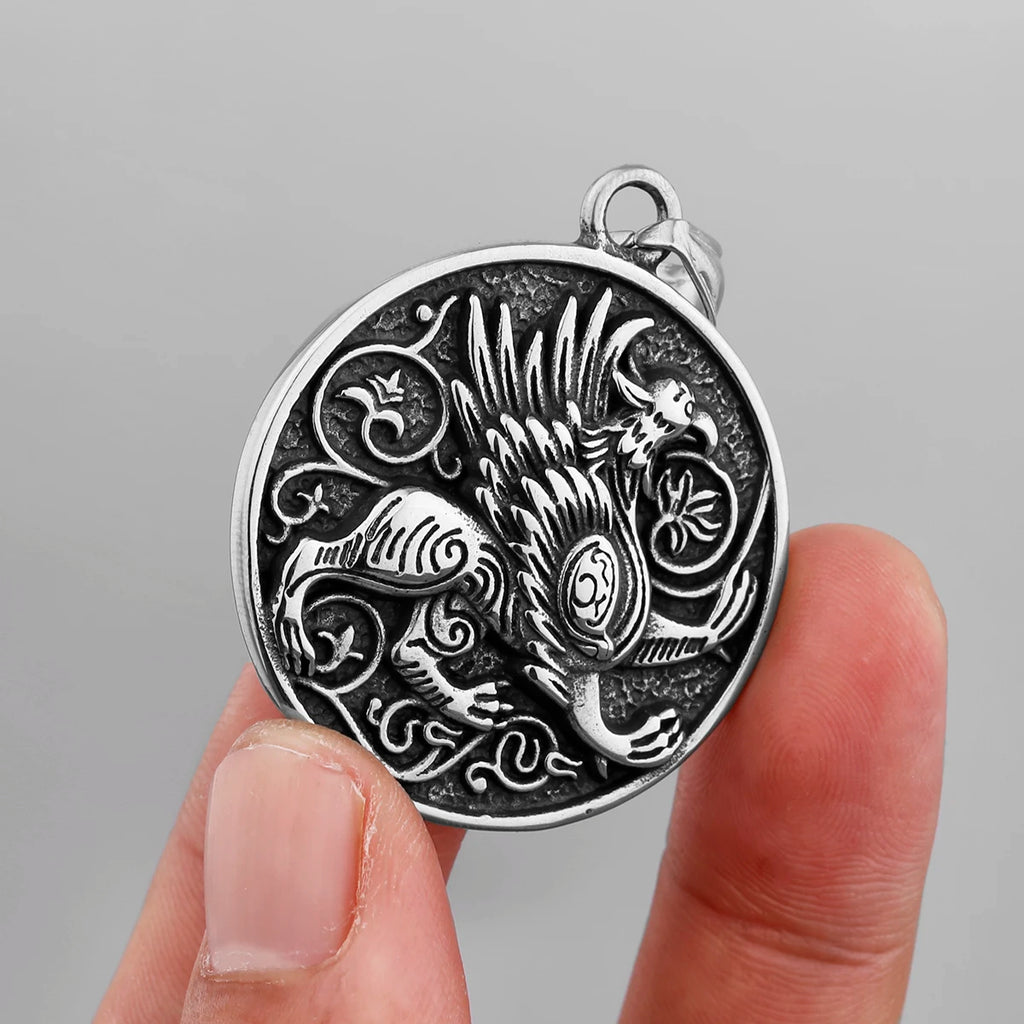 Stainless Steel Sweater Chain Greek Mythology Griffin Amulet Pendant Men's Necklace Retro Totem Necklace Jewelry Wholesale