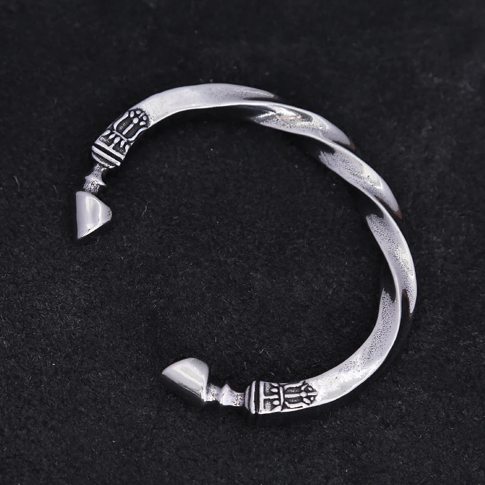 Retro Mobius Twist Horseshoe Open Cuff Bangles Men Stainless Steel Viking Symbol Bangle Punk Statement Jewelry Gift