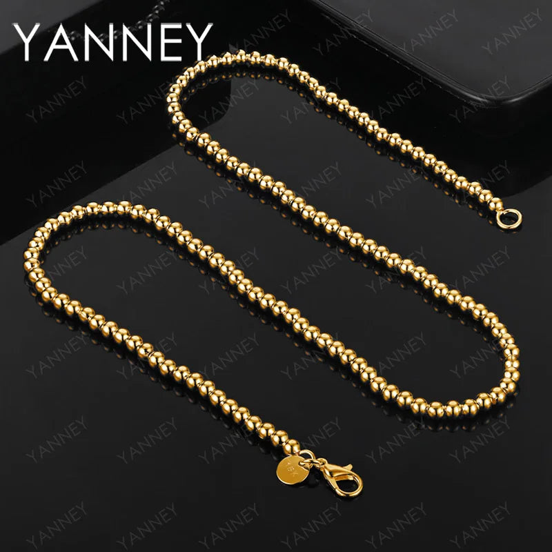 18K Gold Plated Delicate Glossy Bead Necklace for Men and Women, Fashionable Party Gift Jewelry Accessories