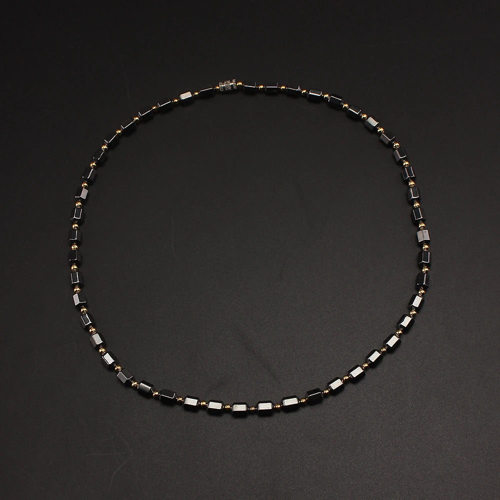 Black Hematite Gold Spacer Bead Necklace — Two-Tone