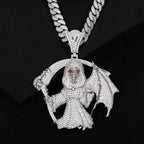 High Street Full Diamond Grim Reaper Pendant Necklace Plated Hip Hop Outfit Trendy Accessory For Men Women