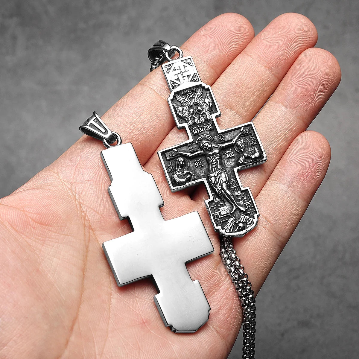 Retro Jesus Cross Pendant — Stainless Steel