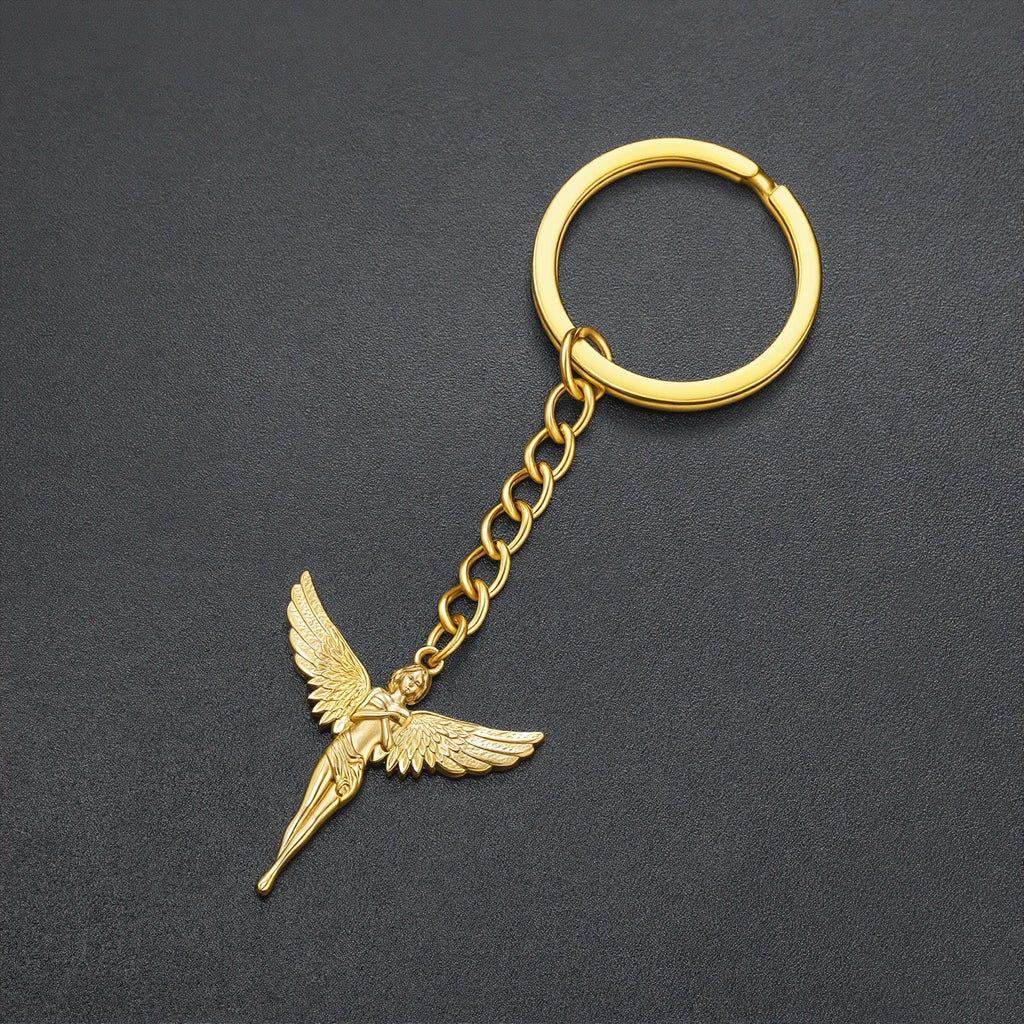 Kkjoy 3D Powder Cast Angel Goddess Keychain Stainless Steel Wing Guardian Angel Pendant Bag Accessories Creative Gift