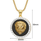 Iced Out Lion Head Round Pendant — Gold