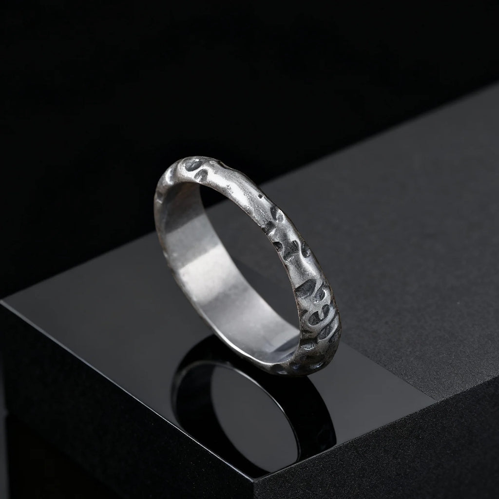 Fashion Minimalist Irregular Concave Hammered Texture Stainless Steel Rings for Men Male, Punk Trendy Finger Jewelry