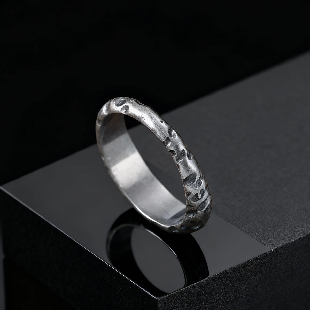 Fashion Minimalist Irregular Concave Hammered Texture Stainless Steel Rings for Men Male, Punk Trendy Finger Jewelry