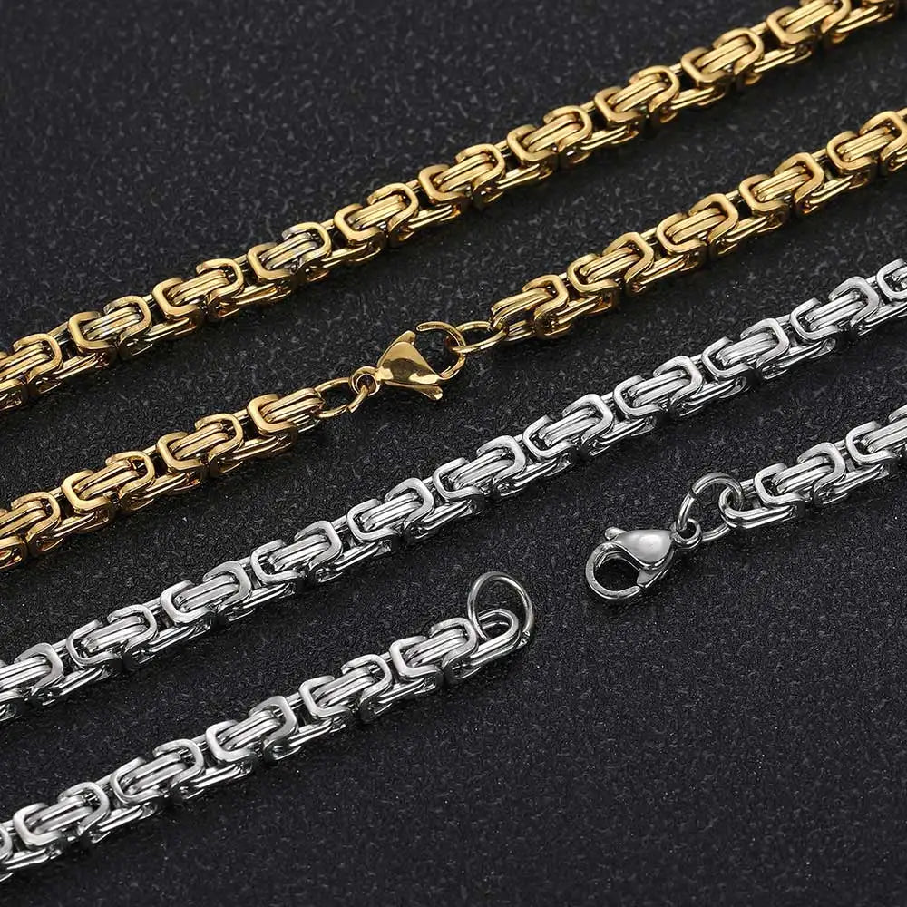 Byzantine Chain Necklace 4mm with Lobster Clasp — Stainless Steel