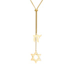 Star of David Chai Double Pendant Long Necklace — Stainless Steel