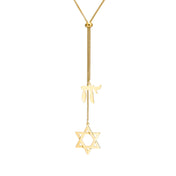 Star of David Chai Double Pendant Long Necklace — Stainless Steel