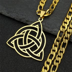 Celtic Knot Geometric Pendant Necklace — Gold-Tone, 55cm Chain