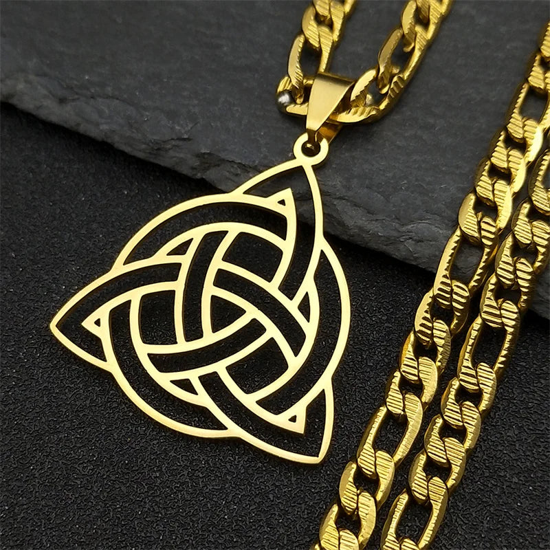 Celtic Knot Geometric Pendant Necklace — Gold-Tone, 55cm Chain