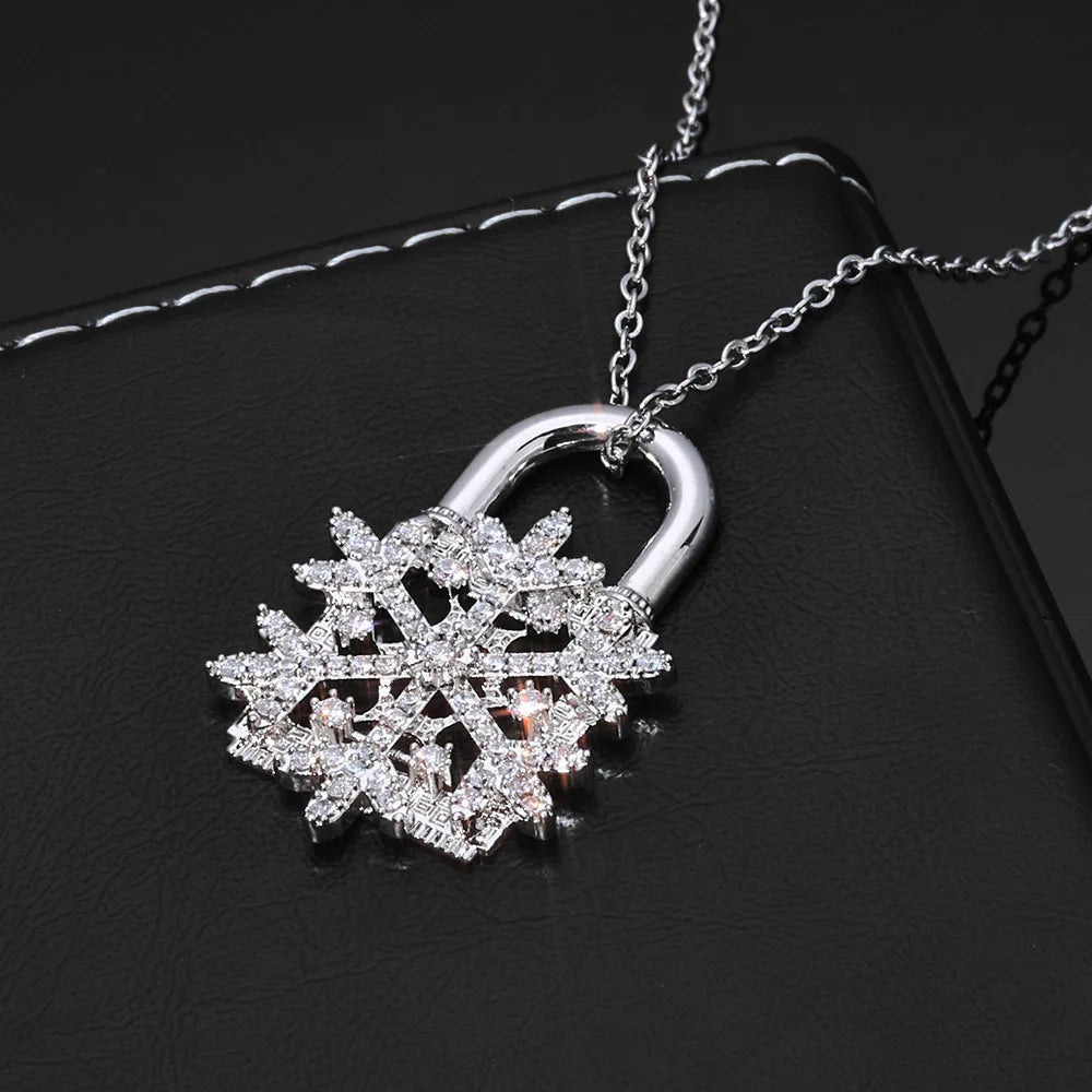 Iced Out Snowflake Pendant Necklace Stainless Steel