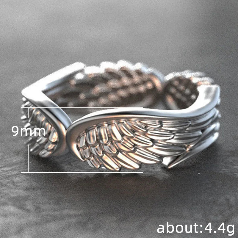 Angel Wing Feather Band Ring for Women — Silver-Tone