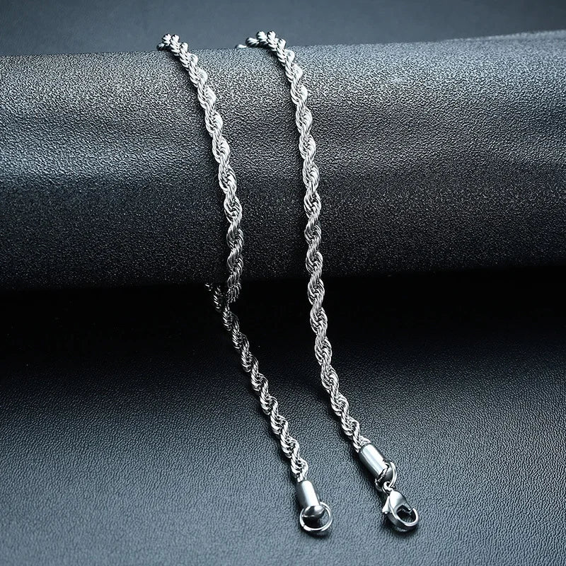Vnox 3mm/5mm Cuban Chain Necklace for Men,Twisted Rope Links Collar,Stacked Stainless Steel Simple Basic Classic Unisex Necklace