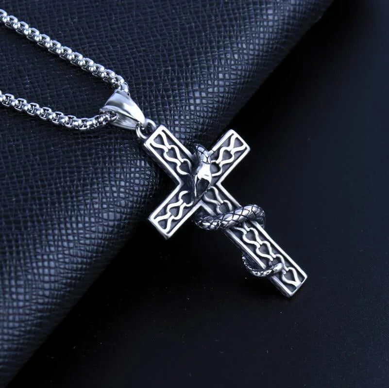 Cross Snake Steel Pendant European American Gothic