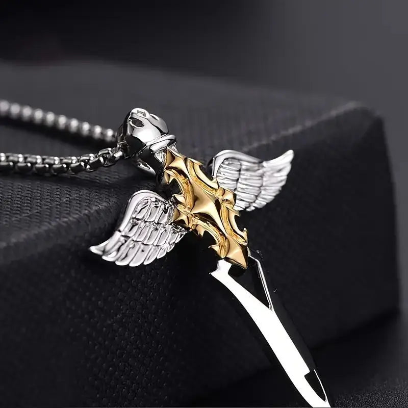 Sword Cross Stainless Steel Pendant Necklace
