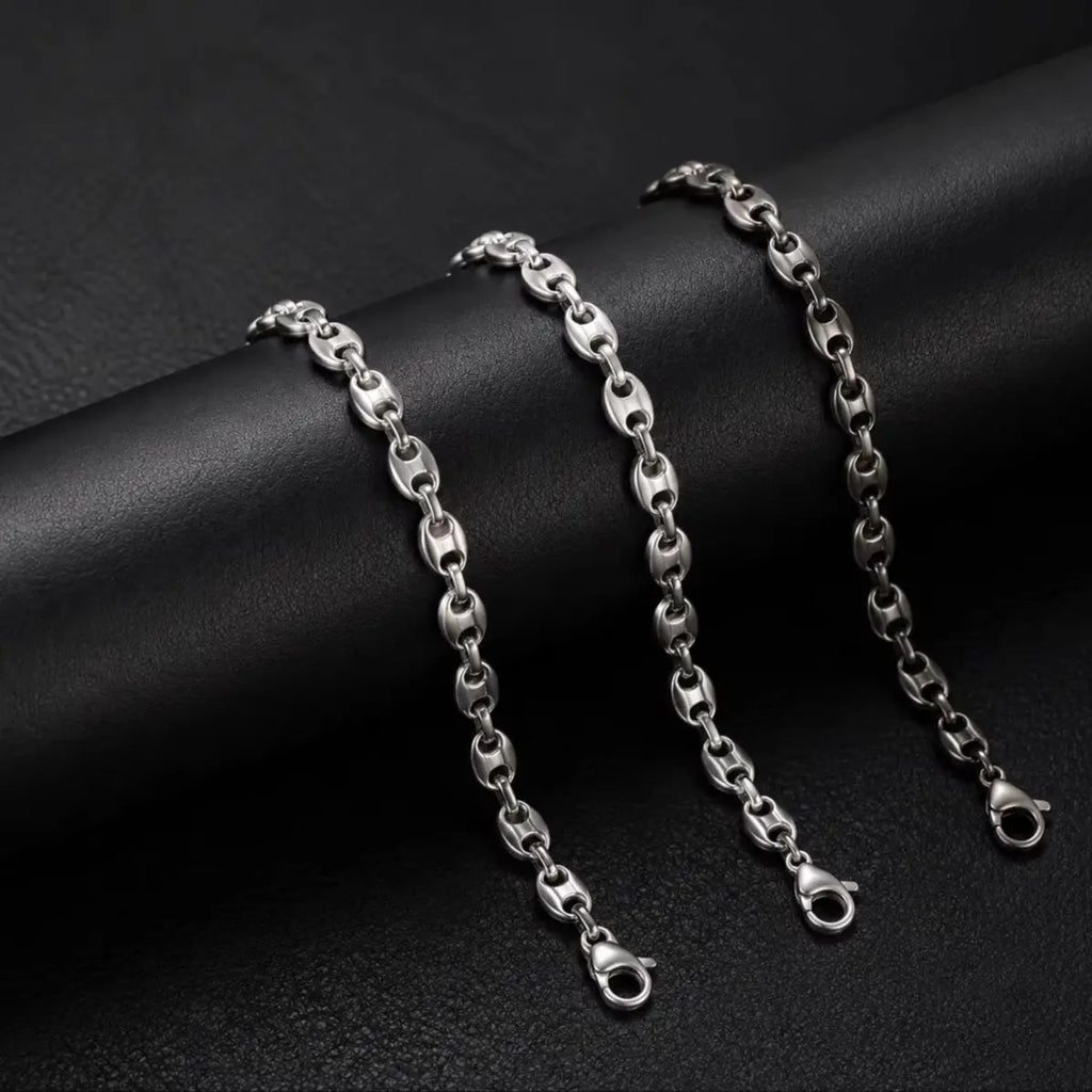316L Stainless Steel Pig Nose Chain 58cm, Non-Tarnish Coffee Bean Link Necklace, Waterproof Hip Hop Jewelry Gold Silver