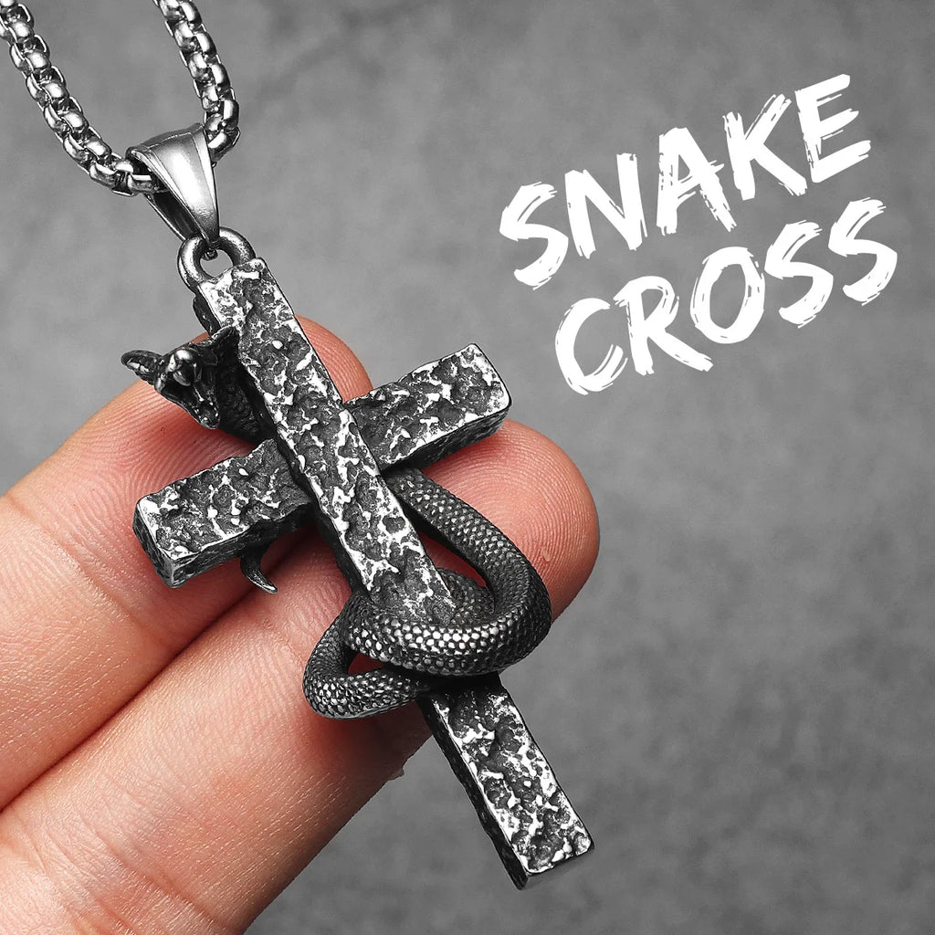 Cobra Cross Men Necklaces Stainless Steel Pendant Chain Women Fashion Jewelry Retro Snake Amulets Punk Accessories