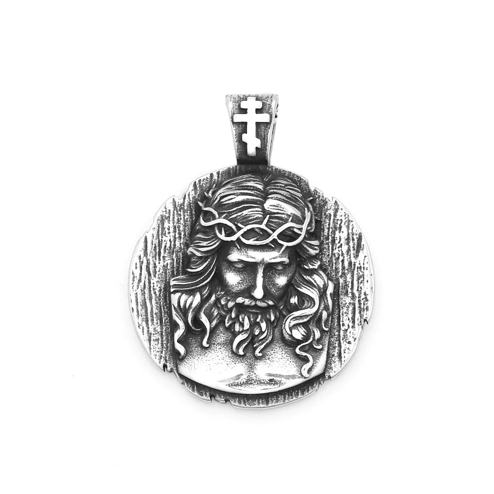 Jesus Round Pendant — Stainless Steel