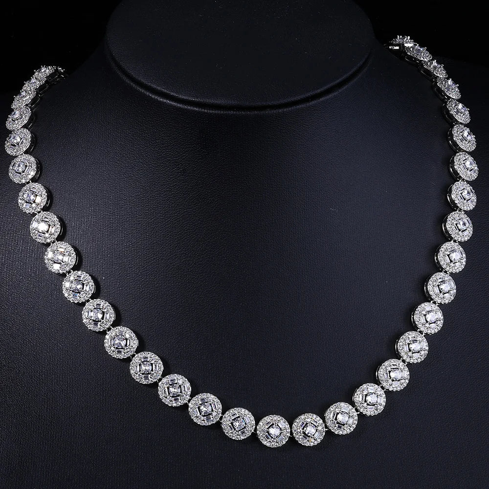 Gold Tennis Necklace Iced Out T-Square Mixed Inlay
