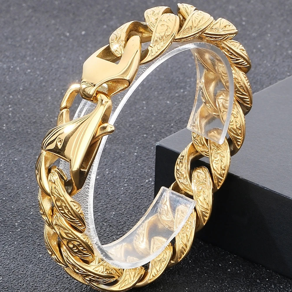 Retro 18MM Width Curb Cuban Link Chain Bracelet for Man Solid Stainless Steel Men's Bracelets Jewelry Accessories Gifts