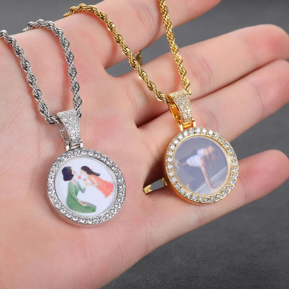Iced Out Photo Pendant Necklace 26MM