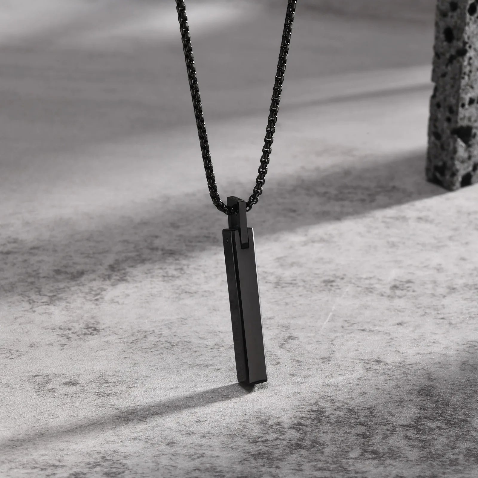 3D Bar Box Chain Pendant Necklace — Stainless Steel