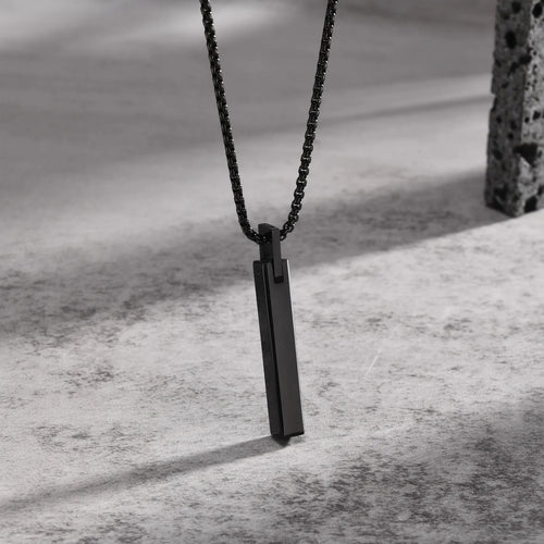 3D Bar Box Chain Pendant Necklace — Stainless Steel